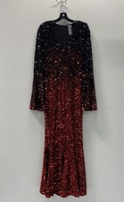 Killstar Women's Red Black Ombre Sequin V-Neck Long Sleeve Maxi Dress Sz M picture