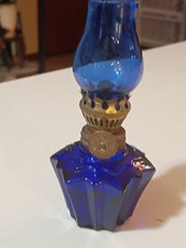 Vintage Cobalt Blue Glass Mini Oil Lamp Made In Hong Kong 4.5 Inches Tall picture