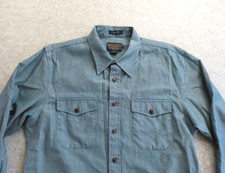 Pendleton Blaine Shirt Mens Large Blue Solid Wool Twill Long Sleeve Button Up picture