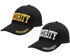 Security Hat Baseball Cap Gold White Embroidery Front Bill Back Adjustable Size picture