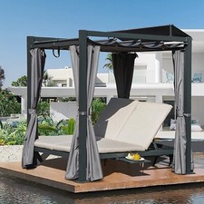 Domi Aluminum Outdoor Daybed Retractable Canopy Bed, Double Chaise Lounge ,Grey picture