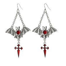 WCRAZYE Gothic Bat Dangle Earring for Women Vintage Wing Small, Red picture