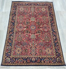 Vintage Hand Knotted Rug 4 x 6 Oriental Bijar 100% Wool Handmade Rust/Blue picture