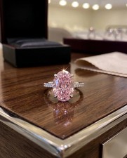 5.30 Ct Oval Natural Pink Sapphire & Diamond Wedding Ring 14K White Gold picture