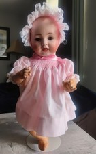 Antique Hertel Schwab 151 German Bisque Character Baby Doll 15” Sleep Eyes picture