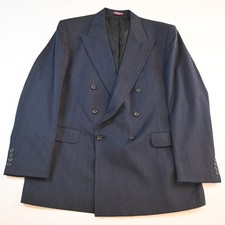 Vtg USA Made Double Breasted 46L Navy Blue 100% Wool Blazer Jacket Sport Coat picture