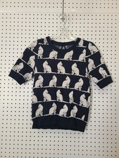 Maeve By Anthropologie Cat Print Knit Sweater Womens X-Small Black White Short S picture
