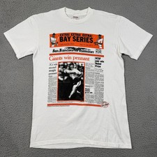 Vintage San Francisco Giants Shirt Mens M White 80s Newspaper Single Stitch picture