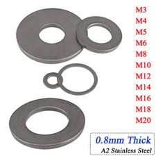 0.8 mm Thick Flat Plain Washers M3 M4 M5 M6 M8 M10 M12 to M20 A2 Stainless Steel picture