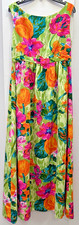Vtg 60s Maxi Neon Floral Sundress Sz S Hawaiian Boho Hippie Psychedelic EUC picture
