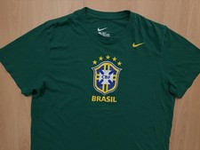 Nike Brazil CBF Soccer T Shirt Mens XXL 2XL Green Brasil Crest Slim Fit picture
