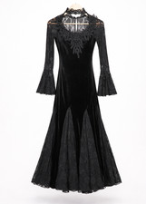 Gothic Velvet Dress Small Black Lace Mermaid Maxi Bell Sleeve Witchy Whimsigoth picture