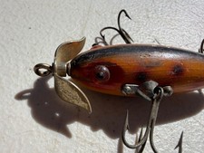 Vintage Heddon “Baby Dowagiac” Lure,  3-Hook, Glass Eye, Wood picture