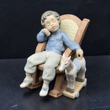 Vintage Lladro All Tuckered Out #5846 Boy Sleeping Rocking Chair Pony Figurine picture