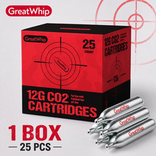 12G CO2 CARTRIDGE AIRSOFT BB GUN PAINTBALL NON-THREADED GreatWhip 25 PACK NEW picture