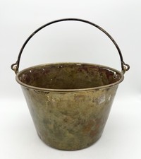 Antique Primitive Brass Bucket Pail Hand Forged Bail Handle Country Farm Decor picture