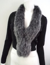 NWT Neiman Marcus Dark Gray Cashmere Fox Fur Cardigan Sweater Extra Small XS NEW picture