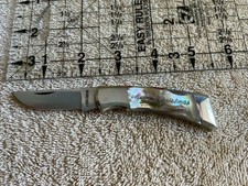 TAYLOR  KNIFE  ELK HORN KNIFE ABALONE MERRY CHRISTMAS KNIFE N.O.S . SEKI JAPAN picture