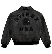 Men Avirex ICON Black Real Bomber American Flight Faux Jacket Leather for Men picture