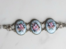 Vtg 1990s Genuine Russian Rostov Finift Hand Painted Enamel Filigree Bracelet picture