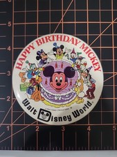 VINTAGE WALT DISNEY WORLD HAPPY BIRTHDAY MICKEY BUTTON 3.5” MICKEY MOUSE  picture