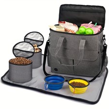 Dog Travel Bag Kit Pet Tote With Treat Pouches Food Storage Bags Foldable Bowls picture