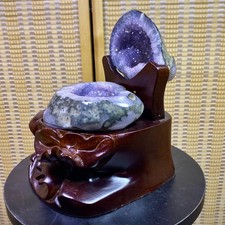 3.96LB Natural Agate Treasure Basin Quartz Geode Crystal Healing decor+stand picture