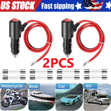 2pcs 12-24V Fused LED Car Cigarette Lighter Plug Socket Cable Adapter w/ Switch picture