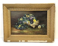 Antique Floral Still Life Painting On Canvas Framed Signed picture