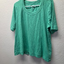 Chico's Women Green Short Sleeve Ribbed Scoop Neck Slub Knit T-Shirt Size 3 XL picture