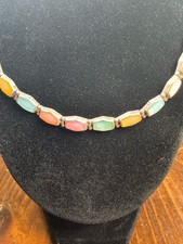 Vintage Mexico 950 Silver Dyed Mother of Pearl Necklace Bracelet Set 16