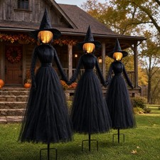Lighted Halloween Witch Decorations 6FT Set of 3 - Glowing Yard Stakes for Porch picture