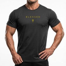 Blessed Christian T-Shirt Cross Minimalist Faith Tee Black Shirt picture