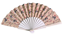 Portugal Souvenir Folding Hand Fan Cork Rooster Floral Wood Travel Decor picture