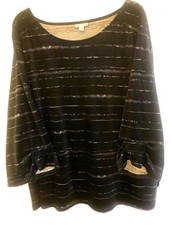 Pure Jill J. Jill Soft Velvet Striped Tiie-Dye Black White Pullover Tunic Sz 2X picture