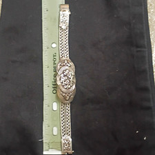 Vintage Signed Thailand 925 Sterling Silver Ornate Floral Panel l Mesh Bracelet picture