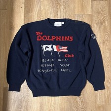 Vintage Blanc Bleu The Dolphins Navy Blue Knit Sweater L picture