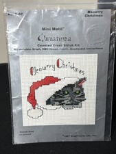Vtg 1987 Graphworks Meowrry Christmas Cat Cross Stitch Kit Mini Motif Retro OOP picture
