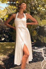 NWT Lulus This is Bliss White Halter Midi Dress Wedding Bride Size Small S NEW picture