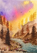 ACEO Watercolor  landscape Painting  Bohoandbloosoms Original  picture