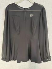 Torrid Top Womens 2X Black Sheer Peplum Puff Sleeve Keyhole Back Whimsigoth Vamp picture