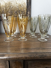 Lenox British Colonial 11 Etched Tapered Footed Goblets Amber &Green picture