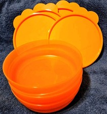  SALE Tupperware WONDER Cereal Bowls 4 PC BRIGHT ORANGE SEALS 3 CUPS EA BPA FRE picture