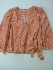 Madewell Crop Blouse Womens XL Pink White Star Print Faux Wrap Waist Tie Casual picture