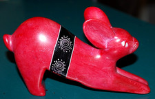 Vtg HAND CARVED SOAPSTONE Fertility Sculpture RED & BLACK RABBIT Kenya Africa picture