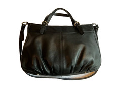Rare Vintage FURLA Large Leather Black Hobo Bag black and white polka dot lining picture