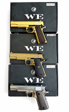 HUGE 3-gun Lot 🔥 WE TECH 1911 Gas Airsoft Pistols - Gold, Silver & Tan 🔥 picture