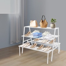 3Tier Retail Shoe Handbag Display Stand Double Side Clothing Display Table White picture