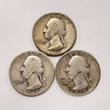 1935 P D S 25c Washington Silver Quarter 3 Coin Set - .54 ASW -U1043 picture
