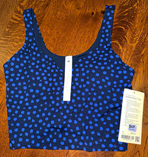 lululemon Energy Bra Sports Bra B/C 10 Blue Black Polka Dot Wireless Crossback picture